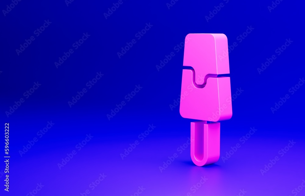 Pink Ice cream icon isolated on blue background. Sweet symbol. Minimalism concept. 3D render illustration Pink Ice cream icon isolated on blue background. Sweet symbol. Minimalism concept. 3D render illustration