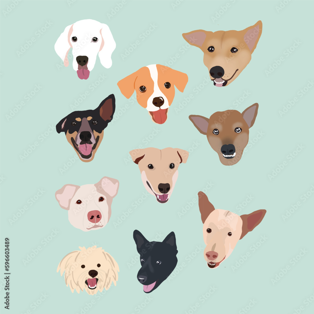 Dog head set with isolated background Dog head set with isolated background