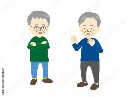 散歩の途中に、ご近所さんと会話をするシニアの男性