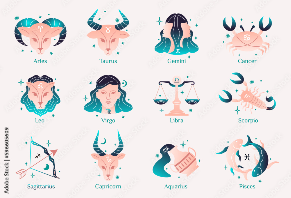 Zodiac Astrology Horoscope Design Vector Illustrations Set Elegant Symbols And Icons Of 5678