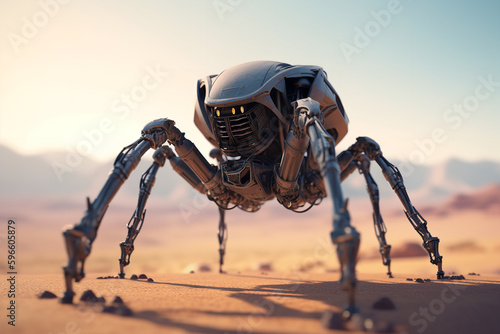 spider robot standing in a desert Generative AI © Ralf