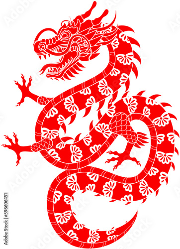 Traditional chinese red dragon outline vector illustration. Zodiac sign. Sacred animal  a symbol of goodness and power. Asian  japanese mascot and tattoo or T-shirt vector illustration.