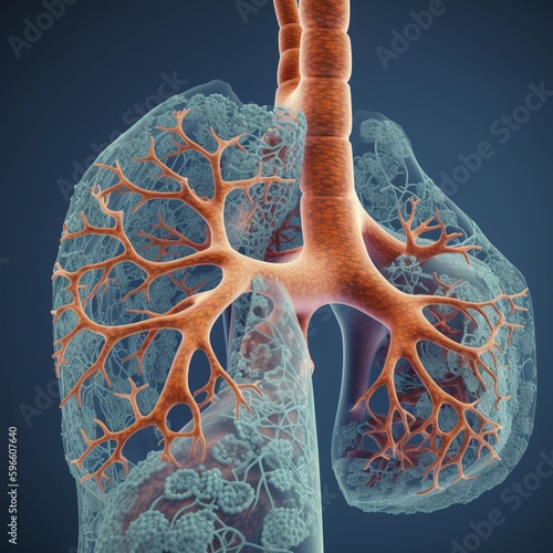Cartoon lung with alveoli and bronchioles photo