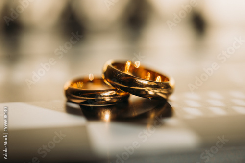 wedding rings on a table