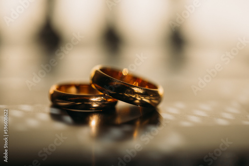 rings on a table. Shadow. Wedding rings. 