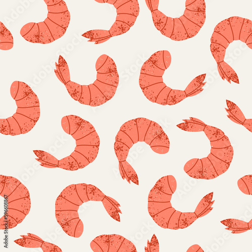 Abstract seafood seamless pattern. Shrimp background Vintage textured style prawn. Vector illustration