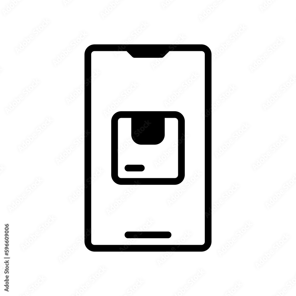 Order Package Online icon, order goods online using a smartphone. Order Package Online icon, order goods online using a smartphone.