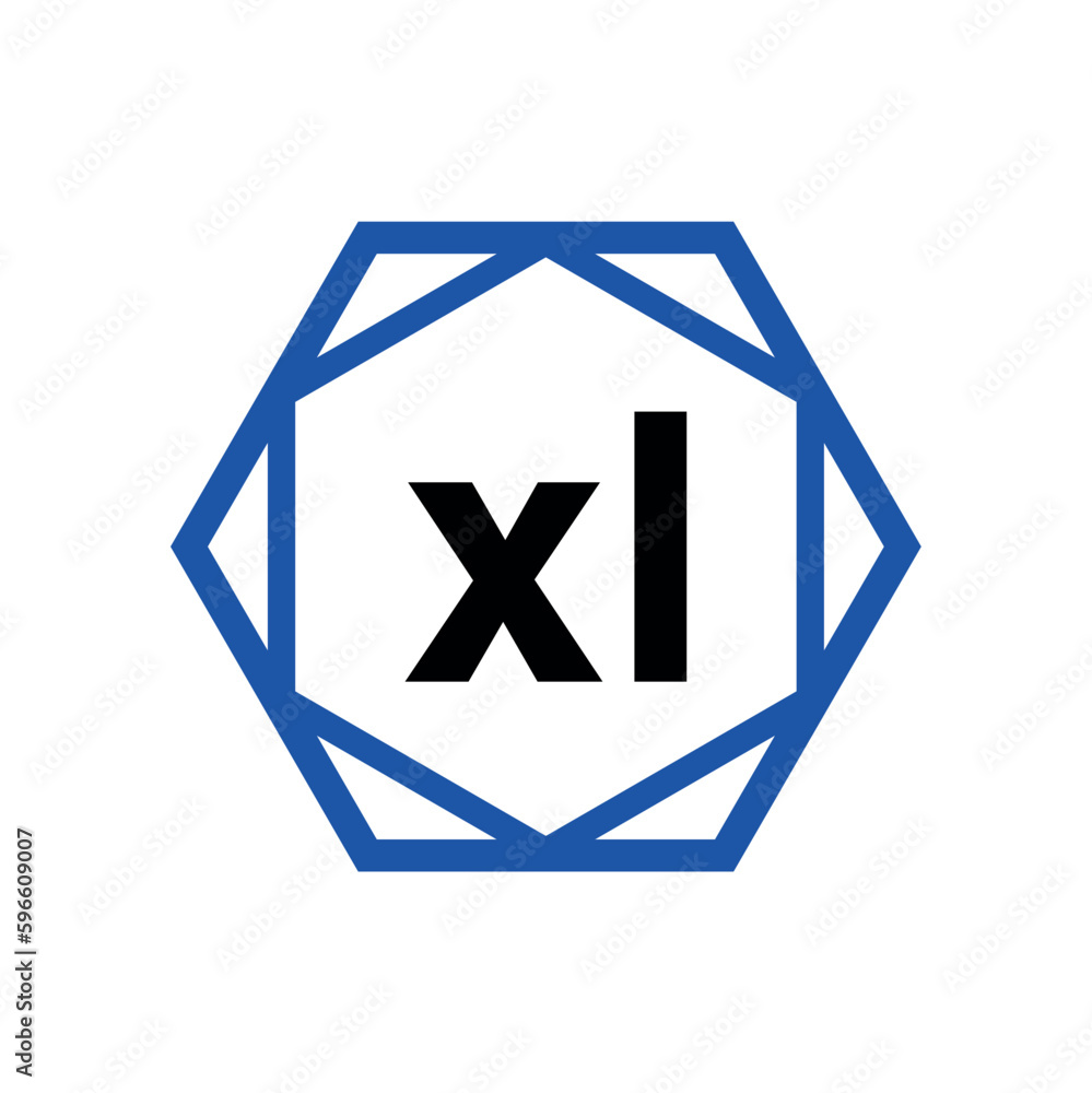 XL hexagon typography monogram. XL lettering icon. XL hexagon typography monogram. XL lettering icon.