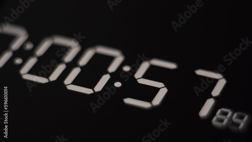 Digital countdown timer. Electronic stopwatch close-up.