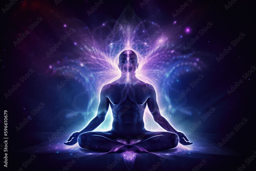 Man in meditation pose. Enlightenment psychic wave transcendence of consciousness generative ai Man in meditation pose. Enlightenment psychic wave transcendence of consciousness generative ai