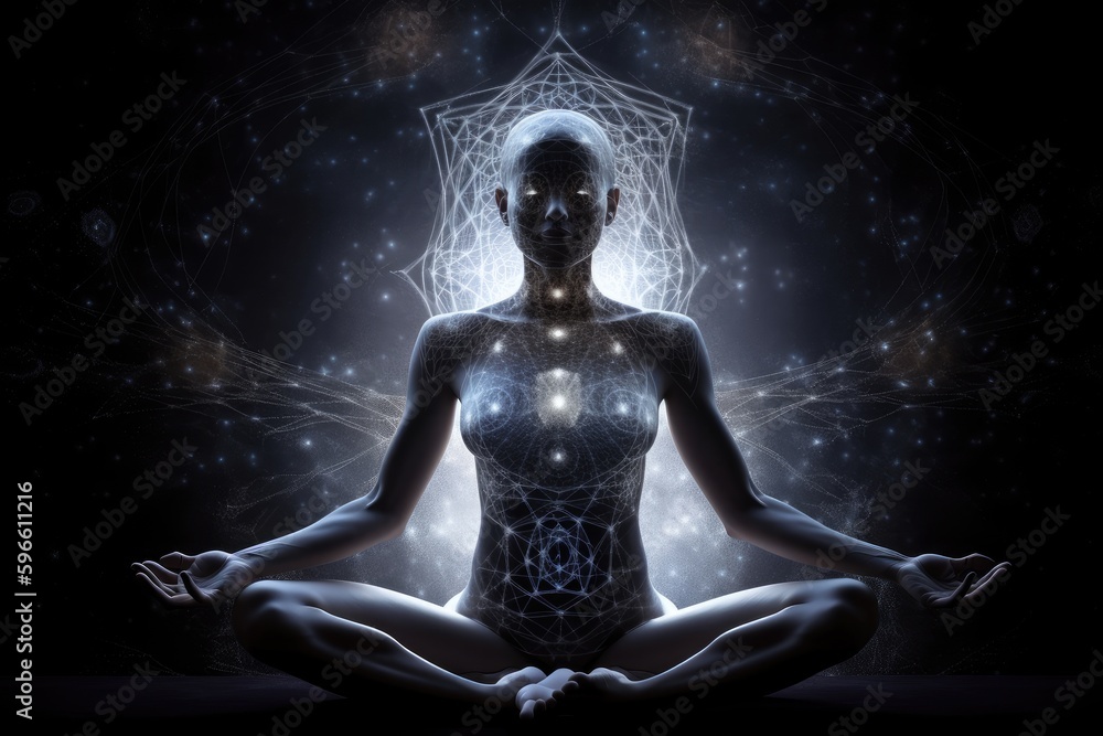 woman in meditation pose. Enlightenment psychic wave transcendence of consciousness generative ai woman in meditation pose. Enlightenment psychic wave transcendence of consciousness generative ai