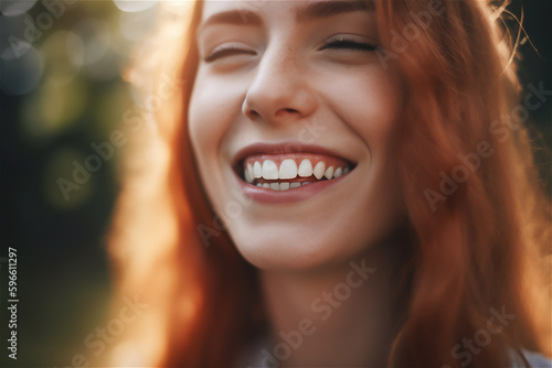 caucasian woman smiling, generative ai