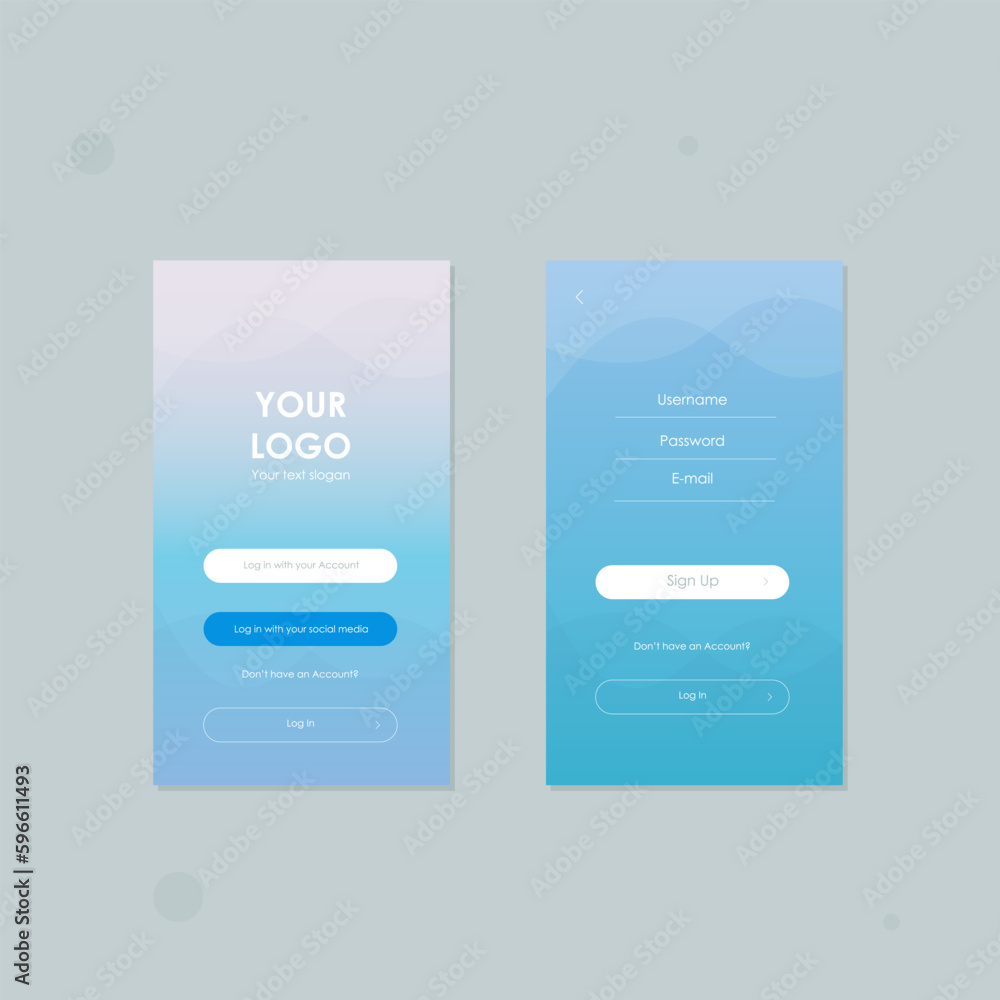 Log in And Sign Up Form Page Mobile App For Your Business On Abstract Background Blue Water Or Sky Color Vector Design Log in And Sign Up Form Page Mobile App For Your Business On Abstract Background Blue Water Or Sky Color Vector Design