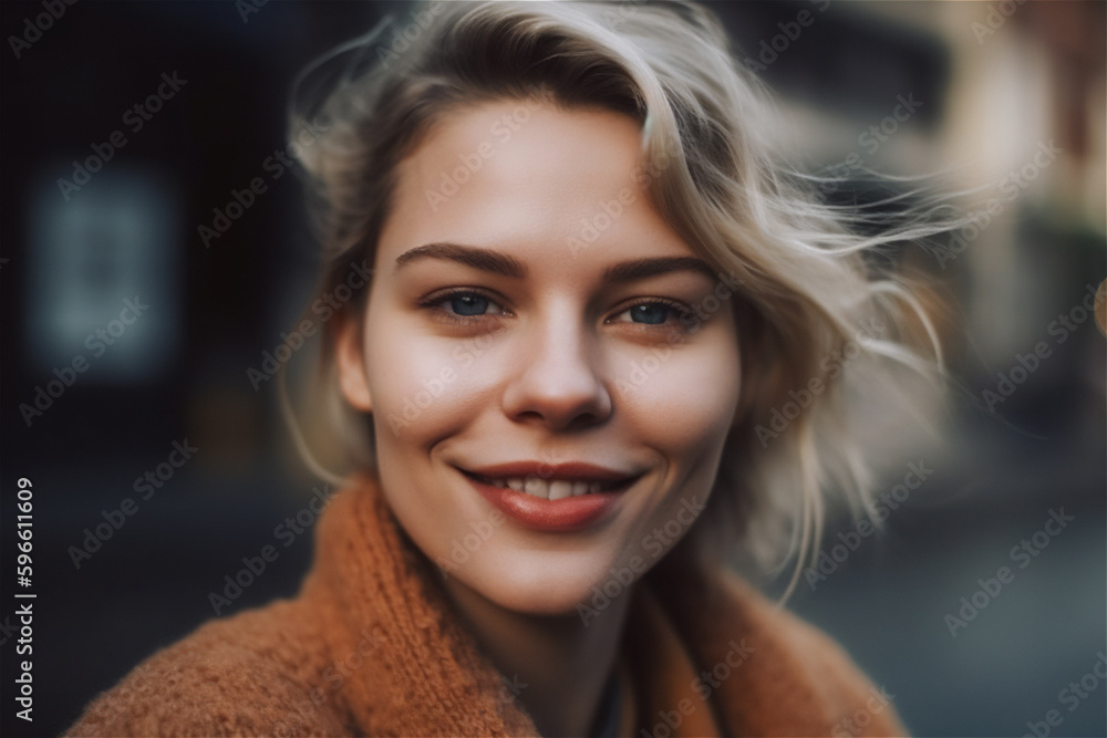 portrait of a beautiful blond Caucasian mid adult white woman smiling, generative ai portrait of a beautiful blond Caucasian mid adult white woman smiling, generative ai