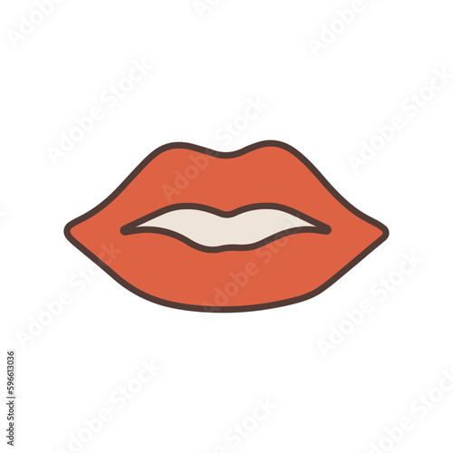 Vector illustration of groovy style lips. Isolated white background