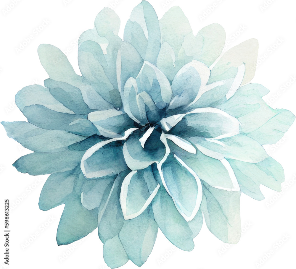 Blue Dahlia flower Watercolor. Generative AI