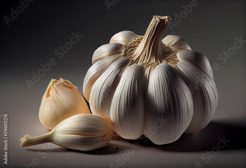 Beautiful abstract illustration of an Garlic - lowers blood pressure and cholesterol levels. Generative AI technology.
 photo