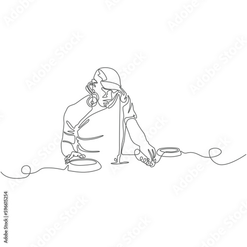 Vector One Line Drawing of a DJ in action