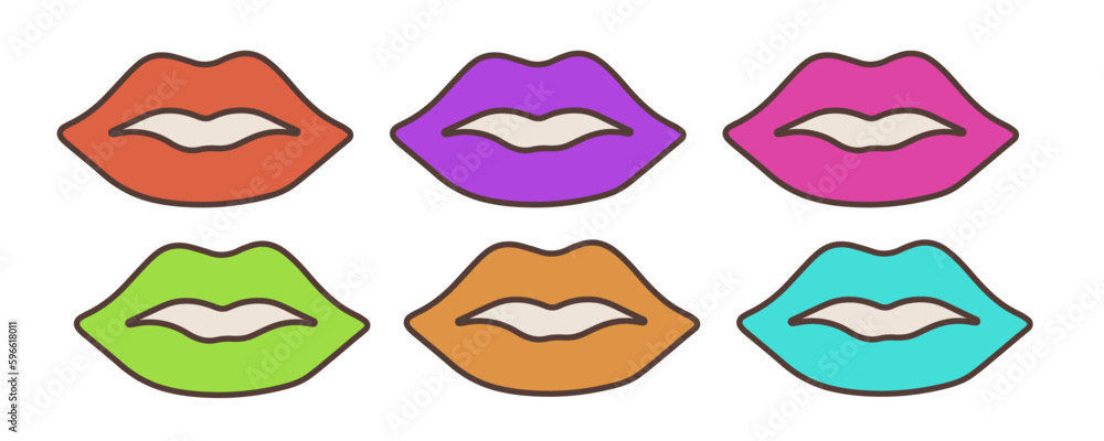 Vector illustration of groovy style lips. White insulated layer. Vintage retro style Vector illustration of groovy style lips. White insulated layer. Vintage retro style