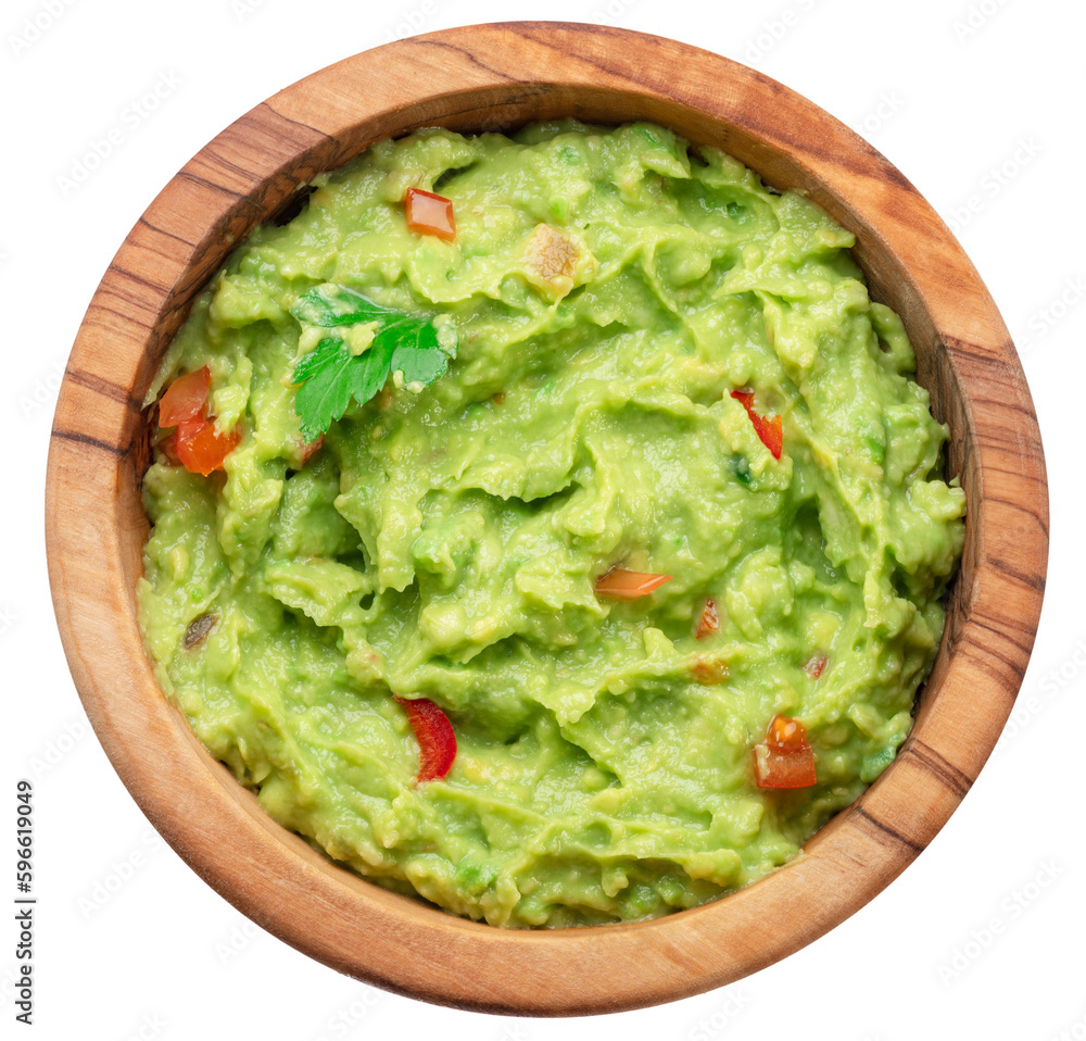 Guacamole bowl on white background. Top view. File contains clipping path. Guacamole bowl on white background. Top view. File contains clipping path.