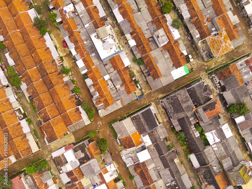 Aerial photography. Aerial view neatly arranged colored houses and roofs in Bandung - Indonesia