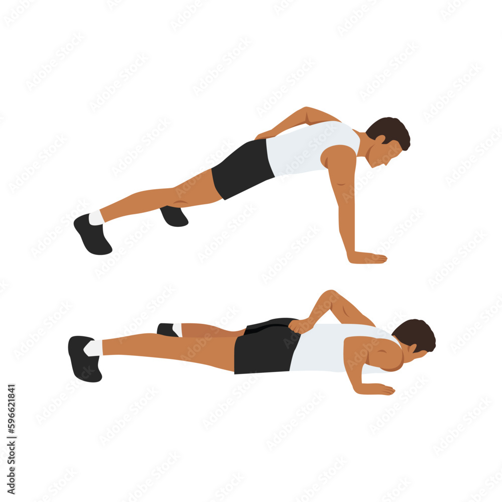 Man doing Single arm push up. Flat vector Man doing Single arm push up. Flat vector