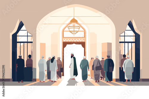 group of Muslim people going to pray in the mosque