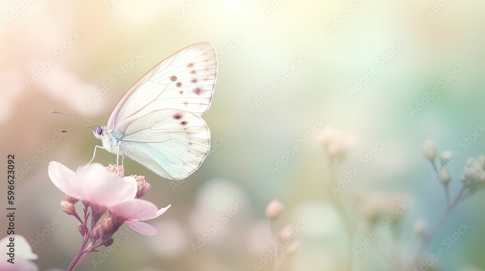 Macro view of a butterfly on pink flowers with blurred background. Generative AI Macro view of a butterfly on pink flowers with blurred background. Generative AI