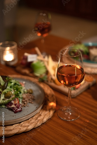 friends having dinner. romantic dinner with wine