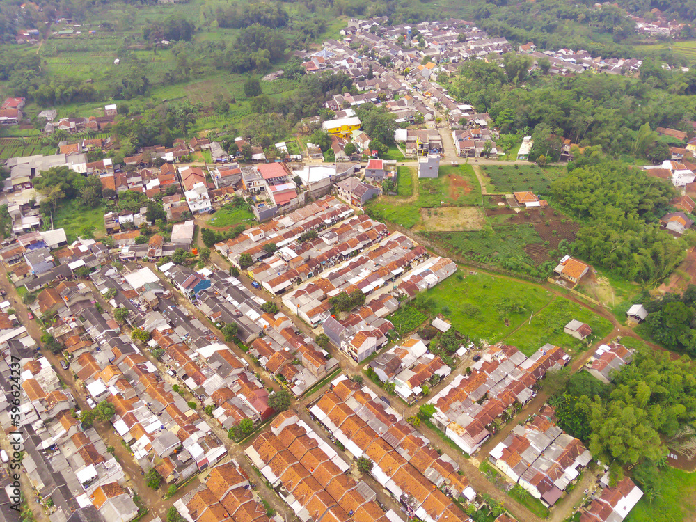 Aerial Photography. Aerial view of a typical suburb in Bandung City - Indonesia