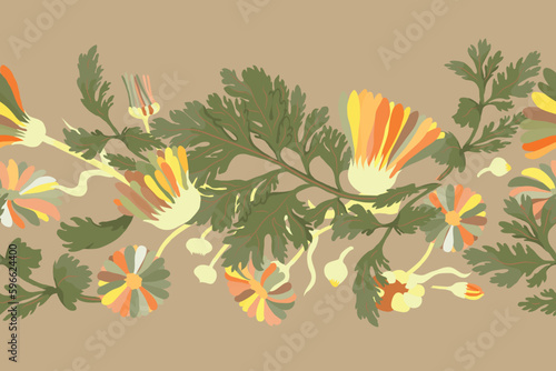 Isolated seamless border with the garden flowers