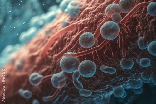 Up-close view of flowing bacteria cells. Generative AI