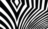 Monochrome wave stripes abstract background, optical black and white lines illustration, linear pattern, 
