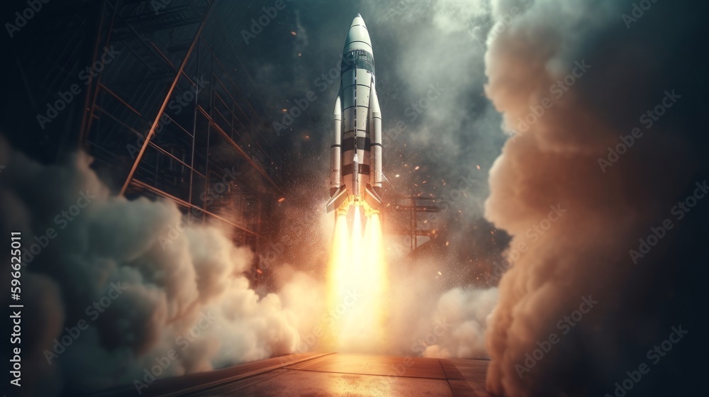 Obraz premium Rocket in the dark night. Generative ai