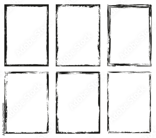 Set of rectangular frames. Grunge frame. Collection of empty borders, frames. Rough background. Isolated vector illustration on a white background.