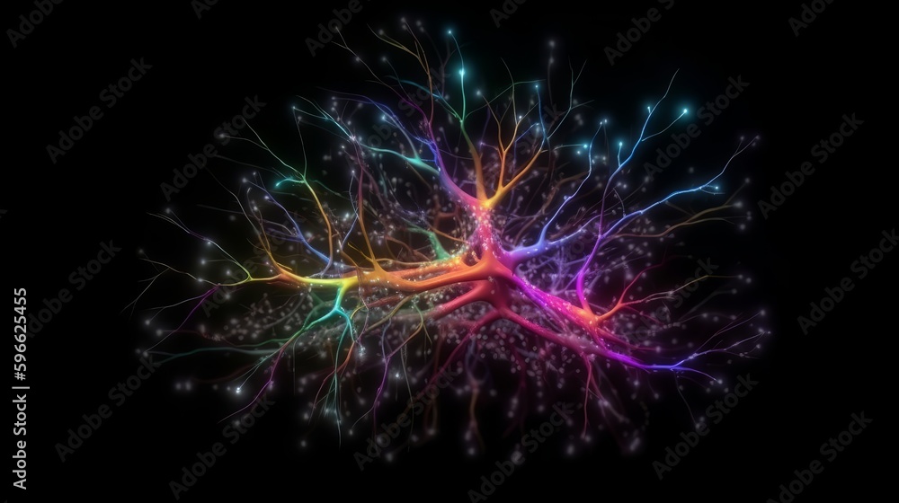 Fototapeta premium Connections explosion: brain neural network in 3D. Journey in 3D through the complexity of the neural network. Generative ai