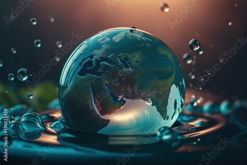 Earth world inside water drop. Generate Ai