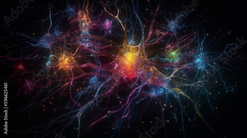 Connections explosion: brain neural network in 3D. Journey in 3D through the complexity of the neural network. Generative ai