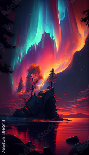 Auroras in the night sky | Polar lights |Northern or southern lights in night sky | Generative AI | Hyper realistic | Photo-realism | Digital art