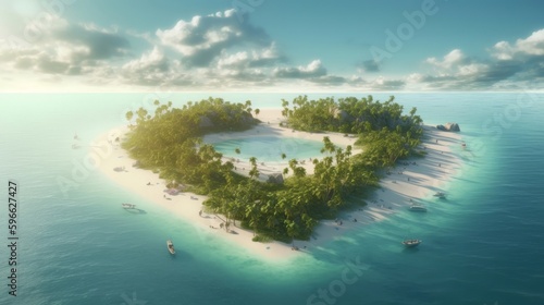 Paradise Caribbean honeymoon love island in the shape of a heart created with generative ai technology