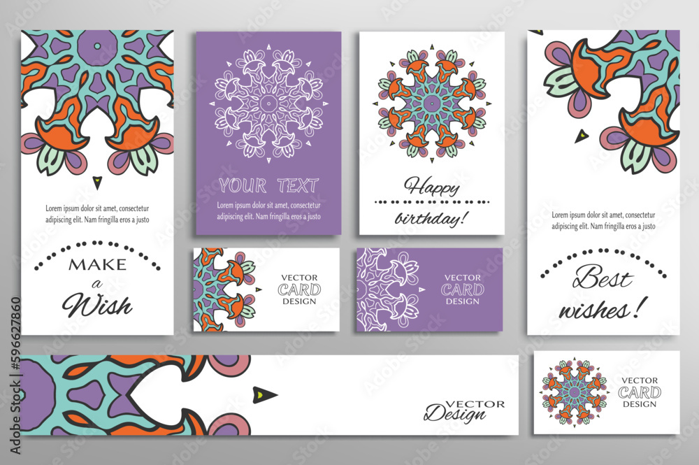Big set of greeting Cards or wedding Invitations. Postcards template with inscription Make a Wish, Best Wishes, Happy Birthday. Banner, business cards with mandala ornament. Isolated design elements Big set of greeting Cards or wedding Invitations. Postcards template with inscription Make a Wish, Best Wishes, Happy Birthday. Banner, business cards with mandala ornament. Isolated design elements