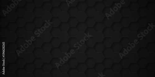 Background with hexagons . Abstract background with lines . Black texture background . hexagon abstract background. Surface polygon pattern with glowing hexagon paper texture and futuristic business. © armans