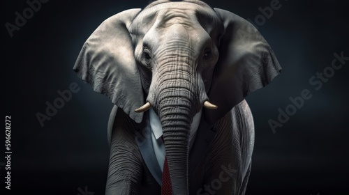 Portrait of an Elephant Dressed in a Formal Business Suit, The Elegant Boss Elephant, Generative Ai © cac_tus