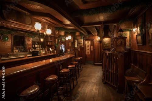 Irish pub wood room light. Generate Ai