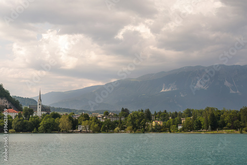 Vista from lake Bled in Slovenian alps