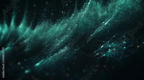 Digital dynamic cyber wave. Abstract futuristic blue background with dots and lines. Big data visualization. 3D rendering. Generative ai