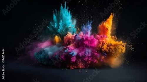 Colored powder explosion. Copy space. Generative ai