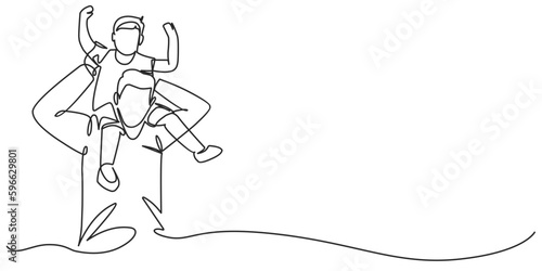 Fathers day line art style vector illustration, father and son line art illustration