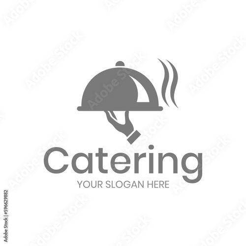 Catering vector logo badge. Cater service sign, outdoor dinner, restaurant business retro design with hand written modern calligraphy. Elegant lettering logotype, vintage style.