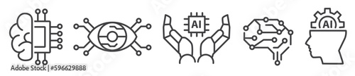 Artificial intelligence, industry 4.0 and machine learning vector thin line icon collection on white background for Web and Print